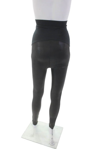 Spanx Womens Leather Textured Elastic Waist Lined Sleek Leggings Black Size S