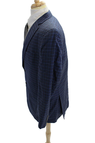 Jack Victor Mens Two Button Notched Lapel Plaid Blazer Jacket Blue Wool Size 42R