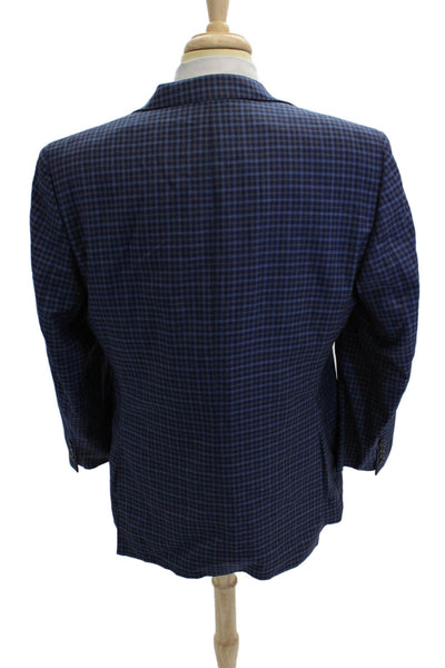 Jack Victor Mens Two Button Notched Lapel Plaid Blazer Jacket Blue Wool Size 42R