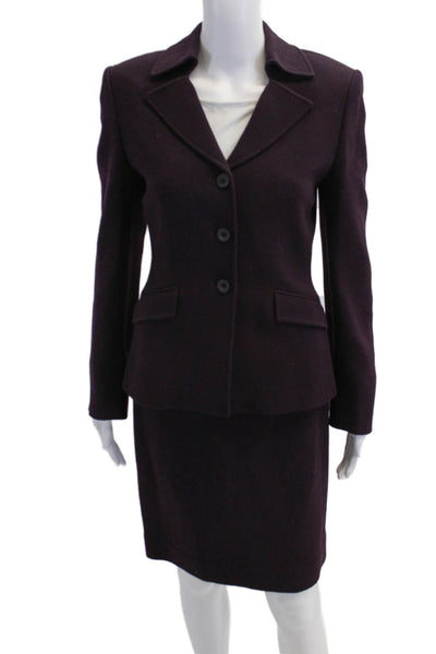 Tahari Womens Three Button Notched Lapel Skirt Suit Purple Wool Size 4