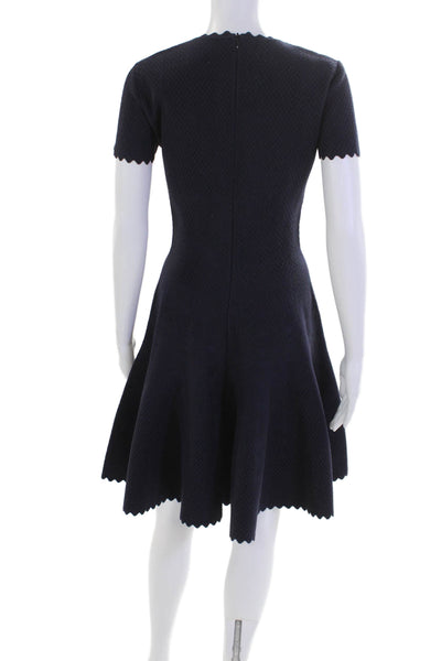 Alaia Womens Back Zip Short Sleeve Crew Neck Knit Swing Dress Navy Blue IT 40