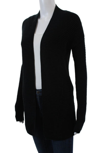 Vince Womens Ribbed Cowl Neck Long Sleeve Cardigan Sweater Top Black Size XXS