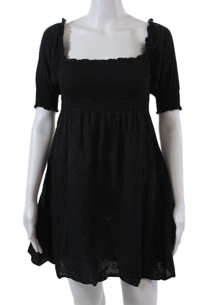 Hill House Home Womens Textured Cotton Smocked The Nap Dress Black Size XS