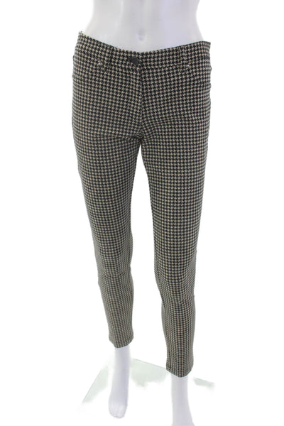 J. Mclaughlin Womens Zipper Fly Mid Rise Houndstooth Pants Black White Size 2