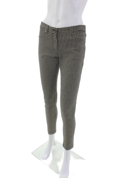 J. Mclaughlin Womens Zipper Fly Mid Rise Houndstooth Pants Black White Size 2