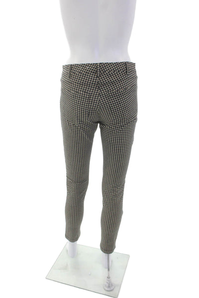 J. Mclaughlin Womens Zipper Fly Mid Rise Houndstooth Pants Black White Size 2