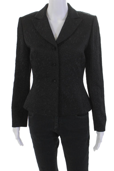 Tahari Womens Three Crystal Button Blazer Jacket Black Wool Size 4