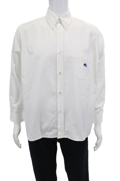 Etro Milano Mens Cotton Long Sleeve Button Down Dress Shirt White Size L