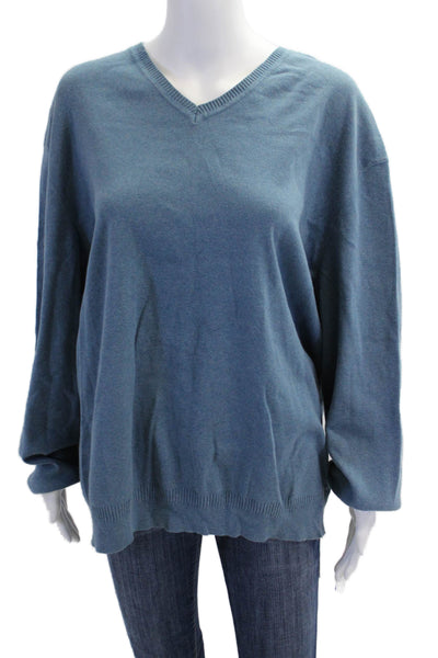 Calvin Klein Mens Cotton Long Sleeved V Neck Ribbed Hem Sweater Blue Size XXL