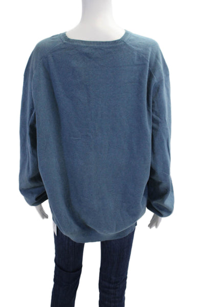 Calvin Klein Mens Cotton Long Sleeved V Neck Ribbed Hem Sweater Blue Size XXL