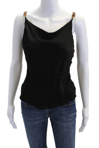 YFB Womens Sleeveless Chain Cowl Neck Tank Top Blouse Solid Black Size XS