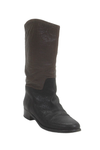 Chanel Womens Monogram Embroidered Colorblock Mid-Calf Boots Brown Size EUR 38.5