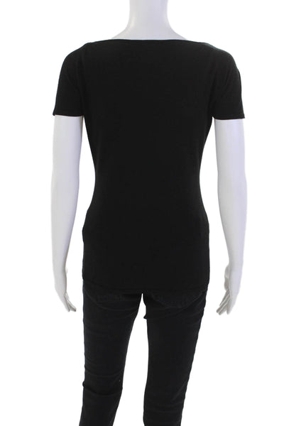 Gucci Womens Short Sleev V Neck Tie Tassel Knit Top Black Wool Size Medium
