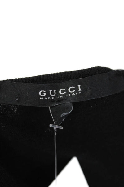 Gucci Womens Short Sleev V Neck Tie Tassel Knit Top Black Wool Size Medium