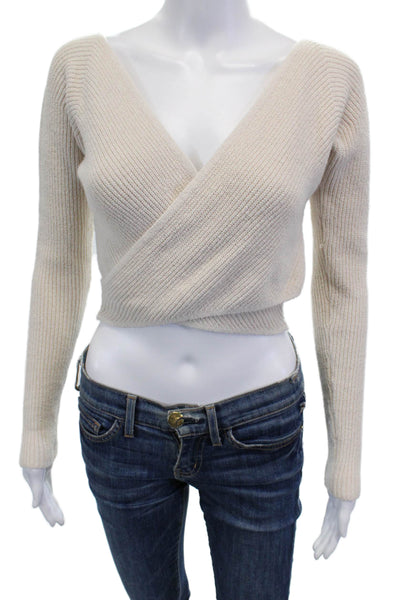 A.L.C. Womens Cotton Blend V-Neck Long Sleeve Pullover Sweater Top Cream Size M