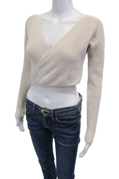 A.L.C. Womens Cotton Blend V-Neck Long Sleeve Pullover Sweater Top Cream Size M