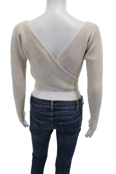 A.L.C. Womens Cotton Blend V-Neck Long Sleeve Pullover Sweater Top Cream Size M