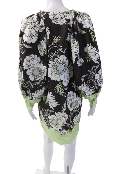 Valentino Womens Floral Print Puffy Sleeves Dress Mint Green Brown Size Small