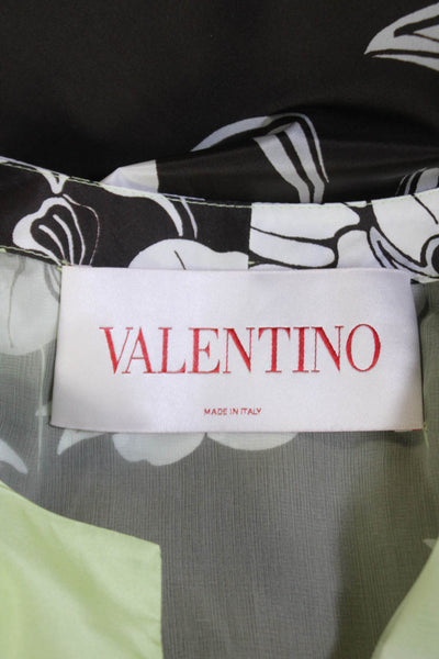 Valentino Womens Floral Print Puffy Sleeves Dress Mint Green Brown Size Small