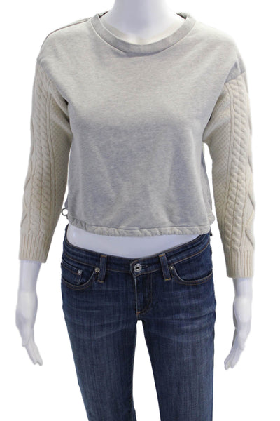3.1 Phillip Lim Womens Cotton Long Sleeve Round Neck Top Gray Size XS