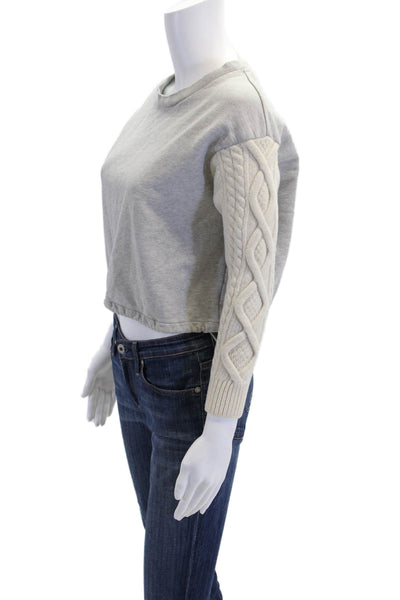 3.1 Phillip Lim Womens Cotton Long Sleeve Round Neck Top Gray Size XS