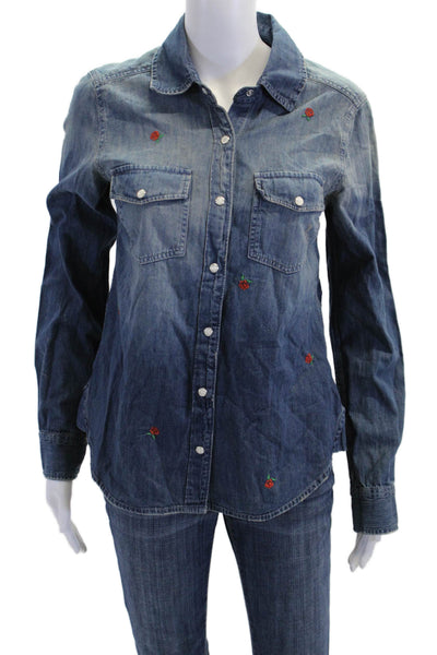Sundry Womens Rose Amb Classic Cotton Button Down Blouse Blue Size 0