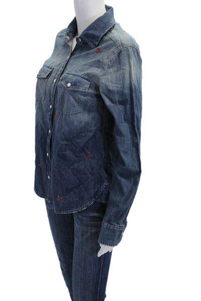 Sundry Womens Rose Amb Classic Cotton Button Down Blouse Blue Size 0