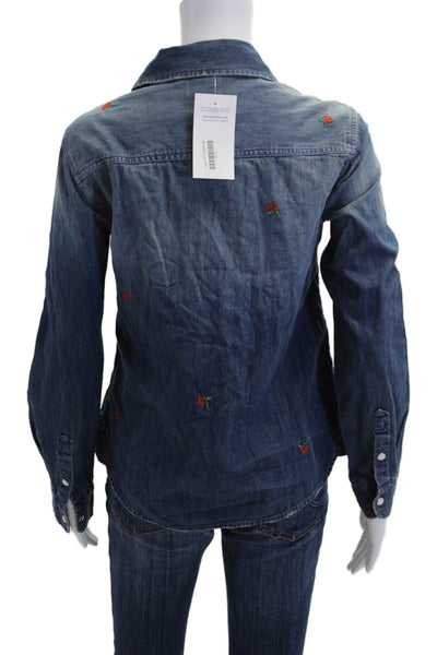 Sundry Womens Rose Amb Classic Cotton Button Down Blouse Blue Size 0