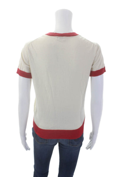 Me369 Womens Cotton Short Sleeve Round Neck Graphic Print Top Cream Size S