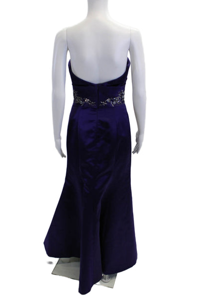 Reem Acra Womens Back Zip Strapless Crystal Satin Gown Deep Purple Silk Size 6