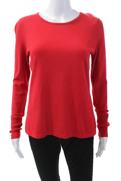 J Envie Womens Long Sleeves Button Cuff Crew Neck Sweater Red Size Extra Small