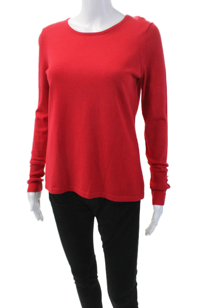 J Envie Womens Long Sleeves Button Cuff Crew Neck Sweater Red Size Extra Small