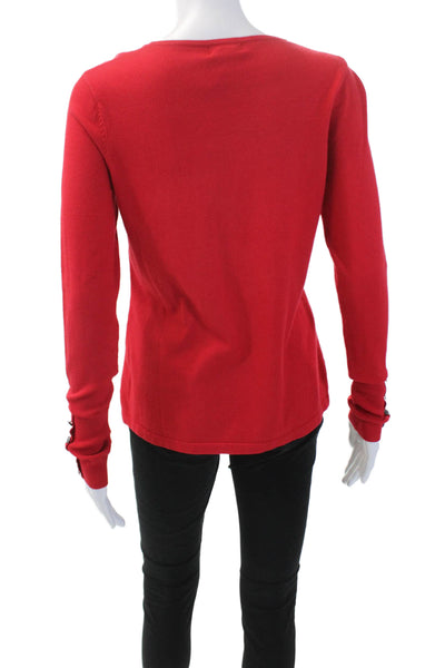 J Envie Womens Long Sleeves Button Cuff Crew Neck Sweater Red Size Extra Small