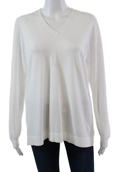 J Envie Womens Sheer Long Sleeve Knit V Neck Top Shirt White Size Extra Large