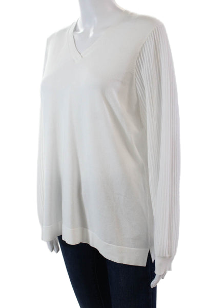 J Envie Womens Sheer Long Sleeve Knit V Neck Top Shirt White Size Extra Large