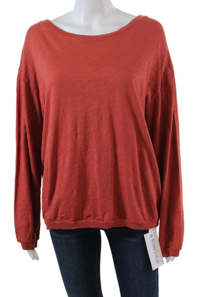 Elliott Lauren Womens Balloon Long Sleeve Scoop Neck Tee Shirt Orange Medium