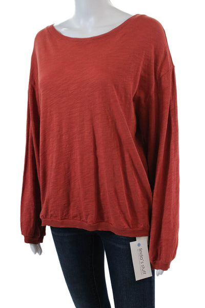 Elliott Lauren Womens Balloon Long Sleeve Scoop Neck Tee Shirt Orange Medium