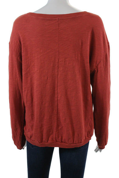 Elliott Lauren Womens Balloon Long Sleeve Scoop Neck Tee Shirt Orange Medium