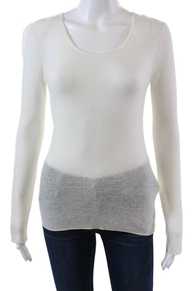 Marella Womens Long Sleeve Scoop Neck Ribbed Sweater White Wool Size Medium