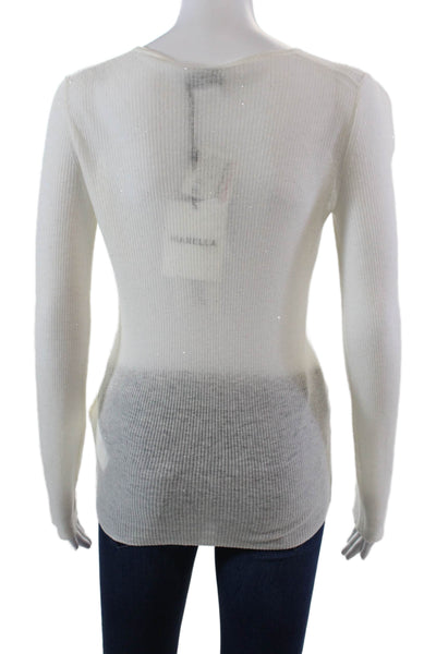 Marella Womens Long Sleeve Scoop Neck Ribbed Sweater White Wool Size Medium