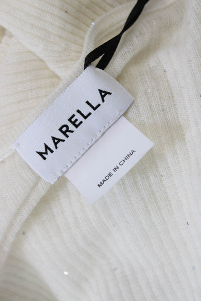 Marella Womens Long Sleeve Scoop Neck Ribbed Sweater White Wool Size Medium