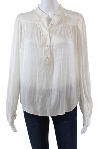 Margaret OLeary Womens Long Sleeve Crew Neck Satin Rolsln Shirt White Size XS