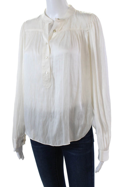 Margaret OLeary Womens Long Sleeve Crew Neck Satin Rolsln Shirt White Size XS