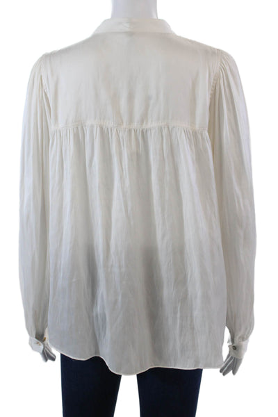Margaret OLeary Womens Long Sleeve Crew Neck Satin Rolsln Shirt White Size XS
