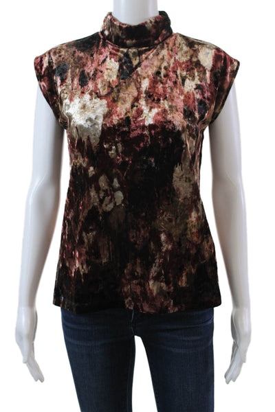 Elliott Lauren Womens Sleeveless Abstract Velour Turtleneck Top Brown Size XS