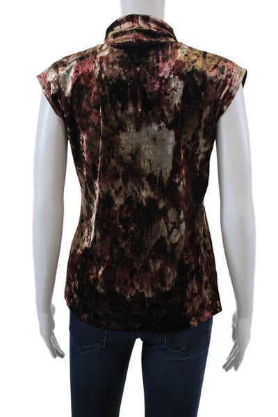 Elliott Lauren Womens Sleeveless Abstract Velour Turtleneck Top Brown Size XS