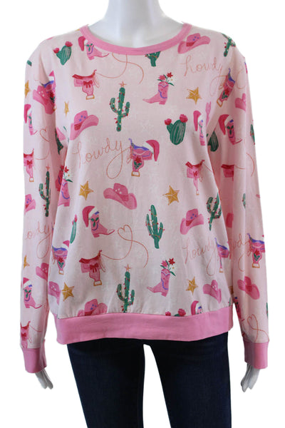 Bed Head Womens Long Sleeve Scoop Neck Howdy Western Pajama Top Pink Size XS