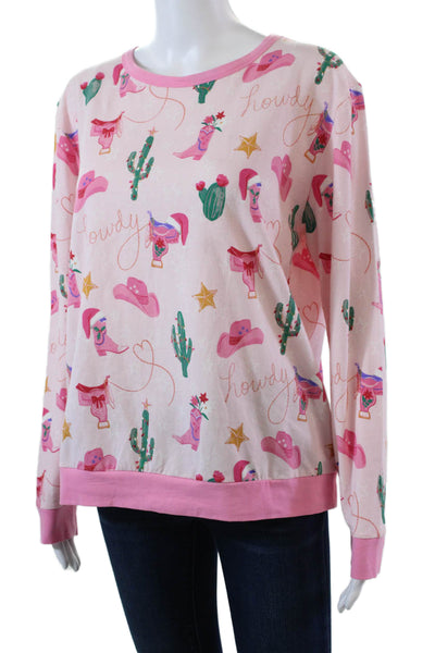 Bed Head Womens Long Sleeve Scoop Neck Howdy Western Pajama Top Pink Size XS