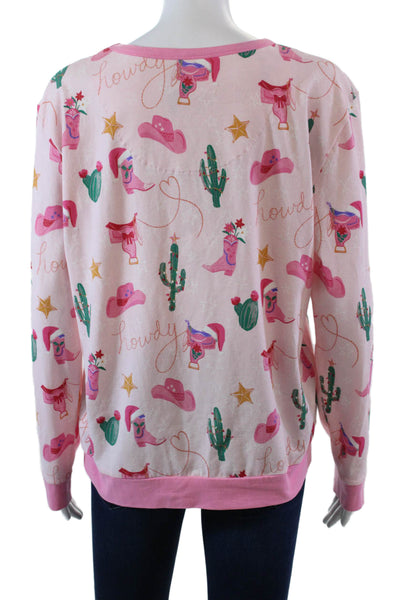 Bed Head Womens Long Sleeve Scoop Neck Howdy Western Pajama Top Pink Size XS