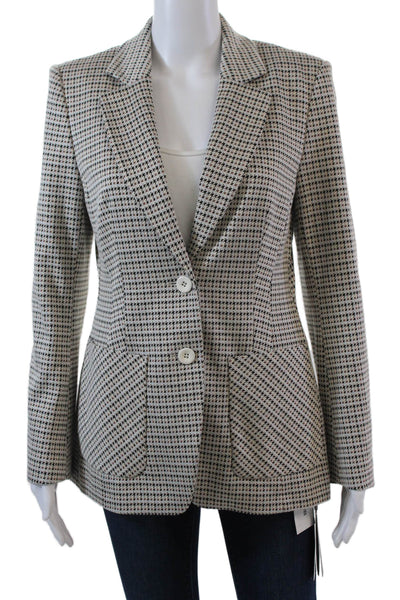 Marccain Womens Two Button Notched Lapel Houndstooth Blazer Jacket White Multi 2